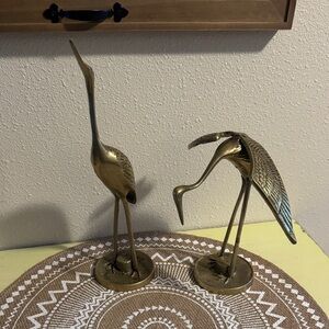 Mid Century Elegant Gold Color Belos Brass Crane Figurines handmade in Taiwan